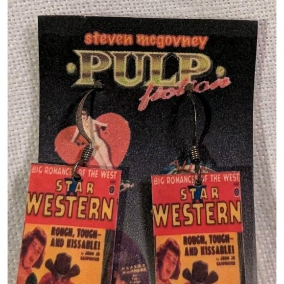 Steven Mcgovney Earrings Western Pulp Dangle Handcrafted Cowboy Romance Kitschy - Picture 12 of 13